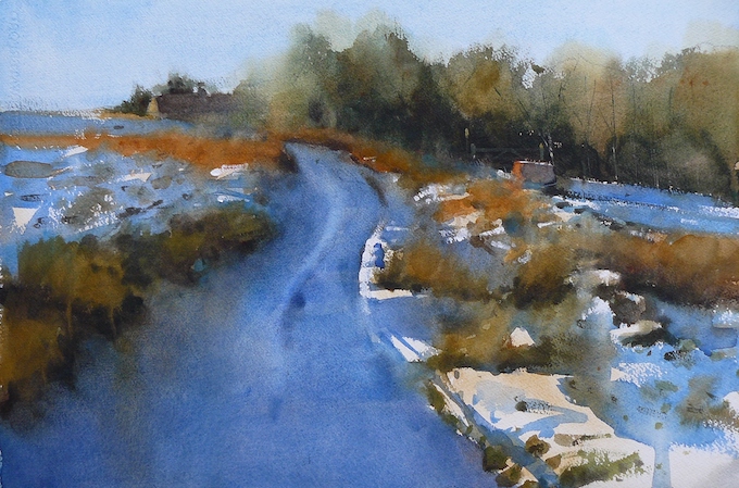 Paul-Talbot-Greaves-original-painting-watercolour-Hebden-Bridge-West-Yorkshire-Pennines-snow-moors-winter