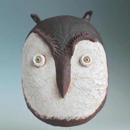 Owl-contemporary-ceramics-original-art-sculpture-mask-Midori-Takaki-wall-art-ceramics-Japanese