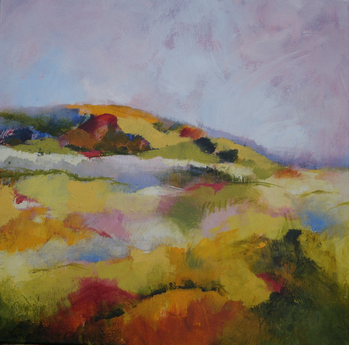 Summer-yellow-red-South-downs-moors-Alison-Tyldesley-original-framed-atmosheric-landscapes-impressionism