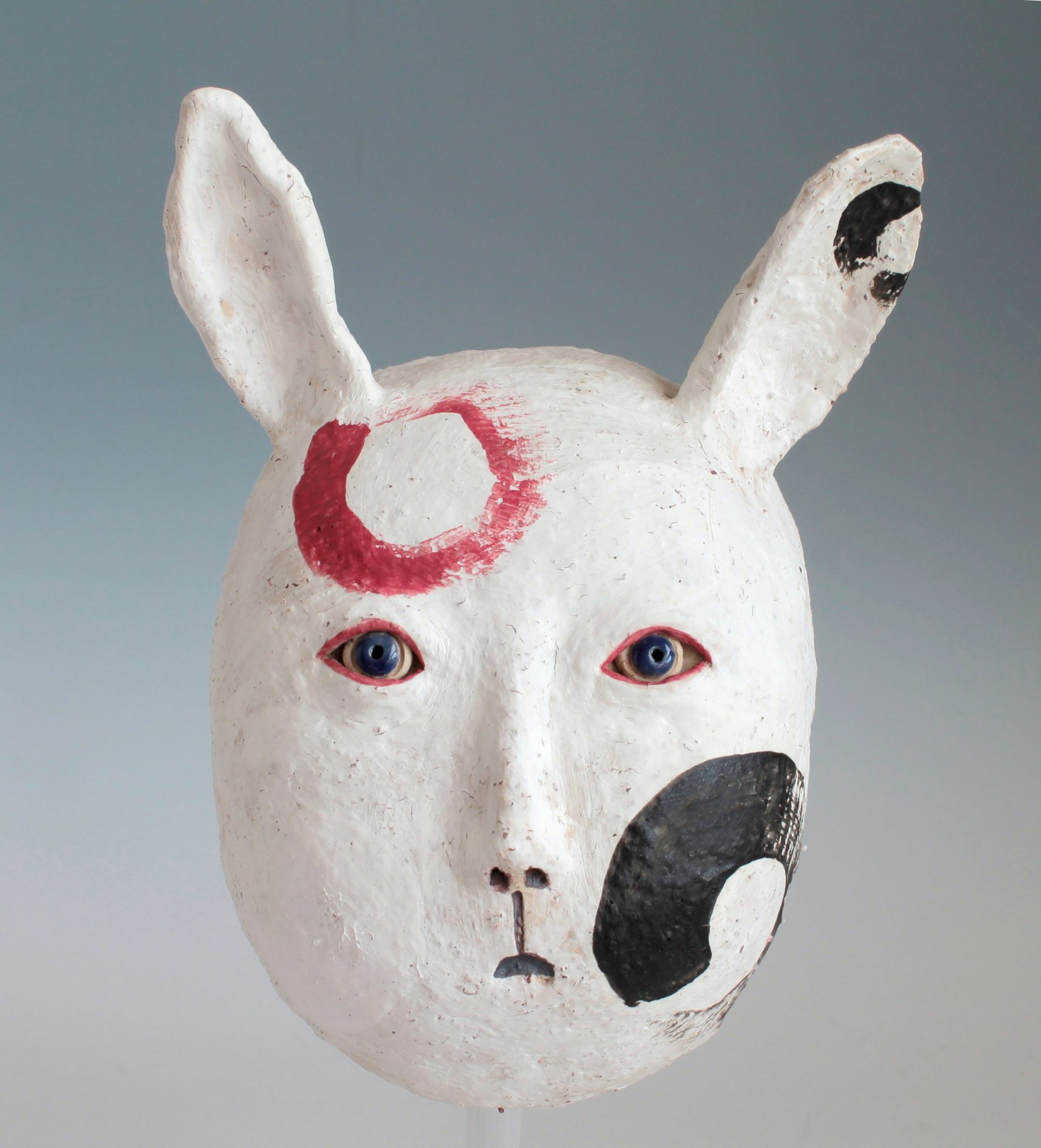 Owl-contemporary-ceramics-original-art-sculpture-mask-Midori-Takaki-wall-art-ceramics-Japanese-rabbit