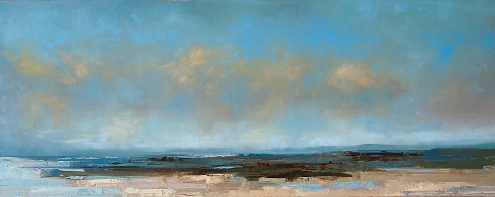 Saltwick Bay oil on canvas 103×43 white tray frame copy