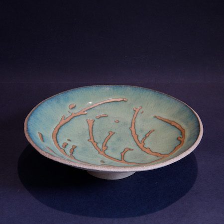 5.-Bowl-raised-on-foot-green-glaze-abstract-seaweed-design-copy